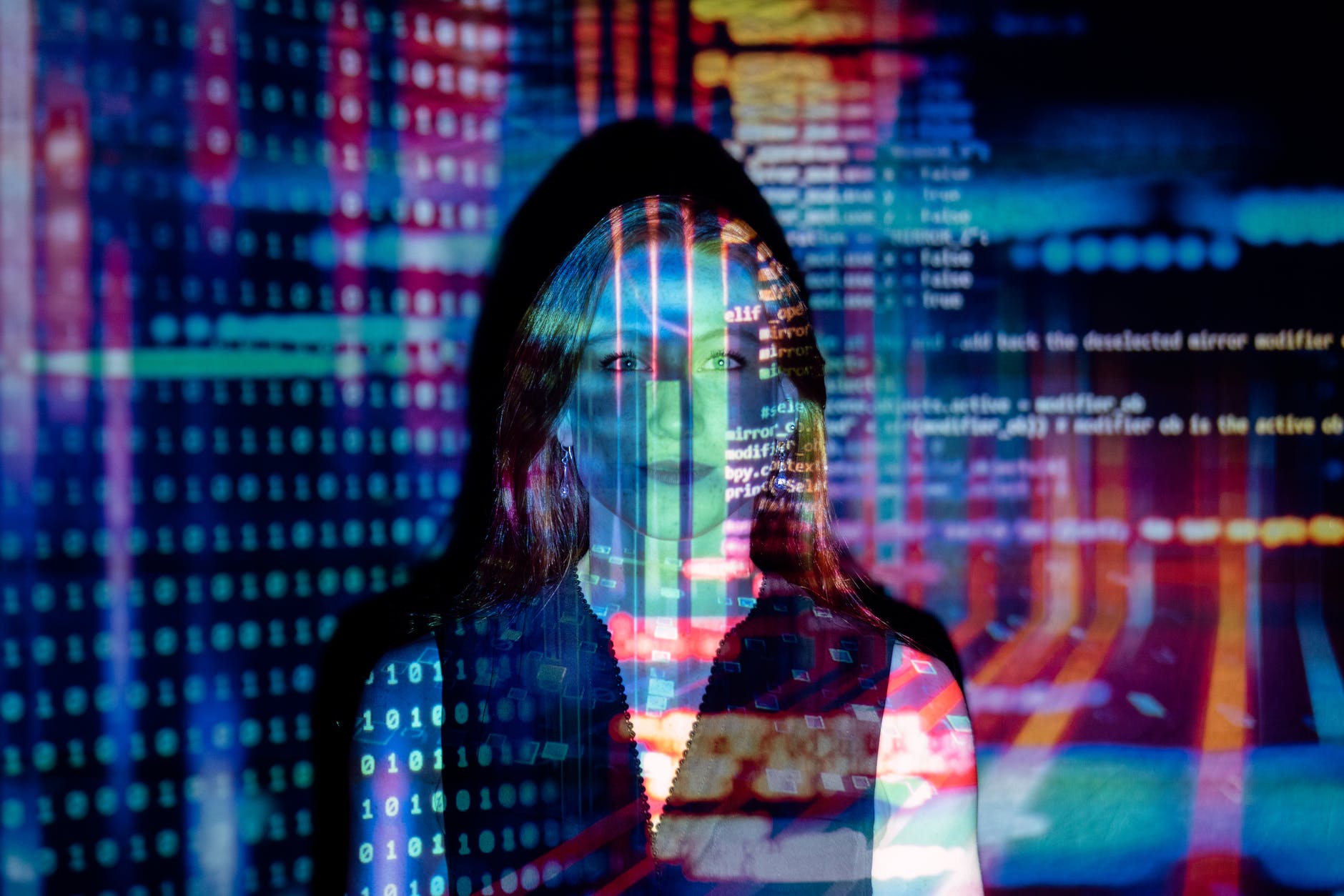 Business proposal templates 21 photo of code projected over woman