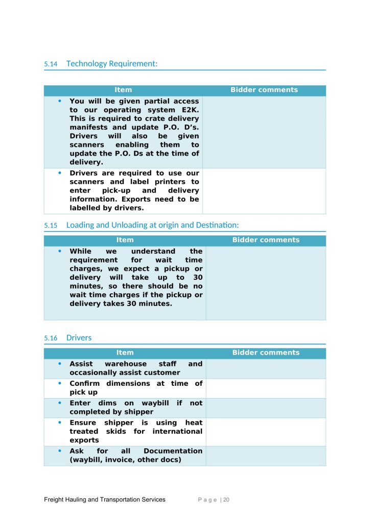 Example Freight Rfp Freight Hauling and Transportation Services Proposal Template - RFPLY ...