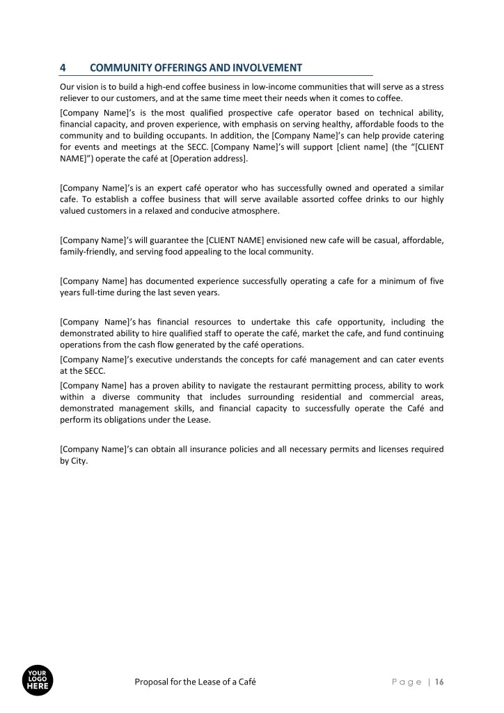 Café Lease Business Proposal Template - RFPLY - Proposal Templates