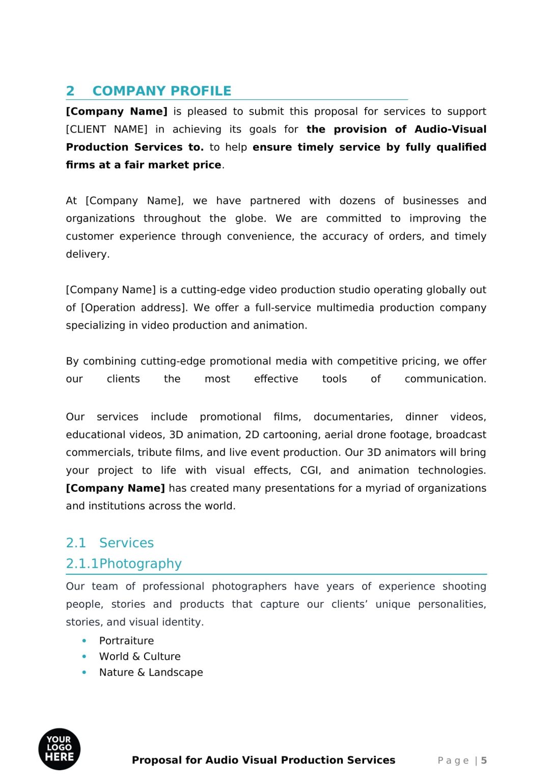 Audio Visual Production Services Proposal Template - RFPLY - Proposal ...