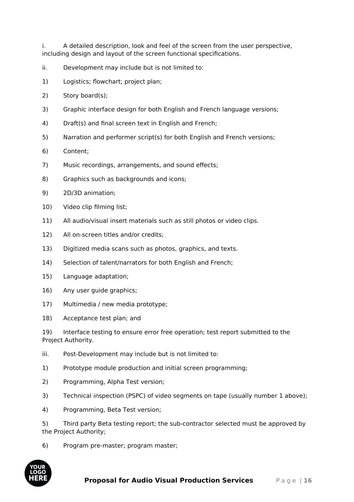 Audio Visual Production Services Proposal Template RFPLY