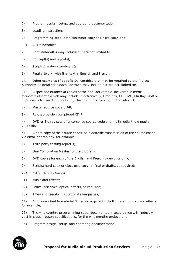 Audio Visual Production Services Proposal Template RFPLY