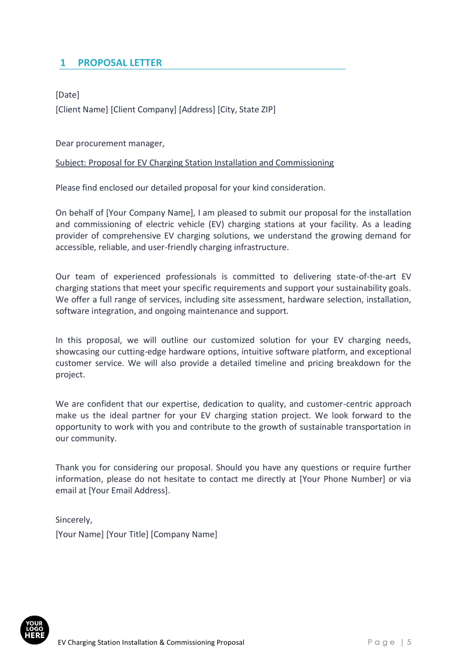 EV Charging Station Installation and Commissioning Proposal Template ...