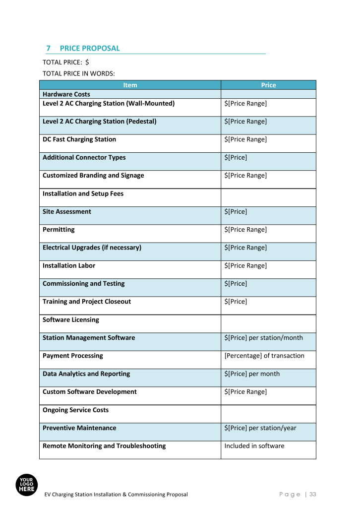EV Charging Station Installation and Commissioning Proposal Template ...